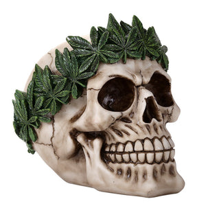 Novelty Cannabis Leaves Marijuana Weed Pot Head Skull Figurine