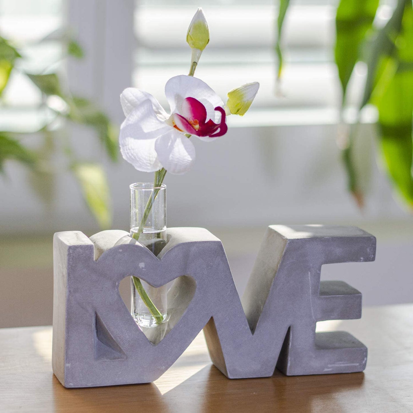 Modern Contemporary Home Decor Polished Concrete Love Single Stem Bud Vase Glass Tube Flower Vase Decorative Wedding Cen
