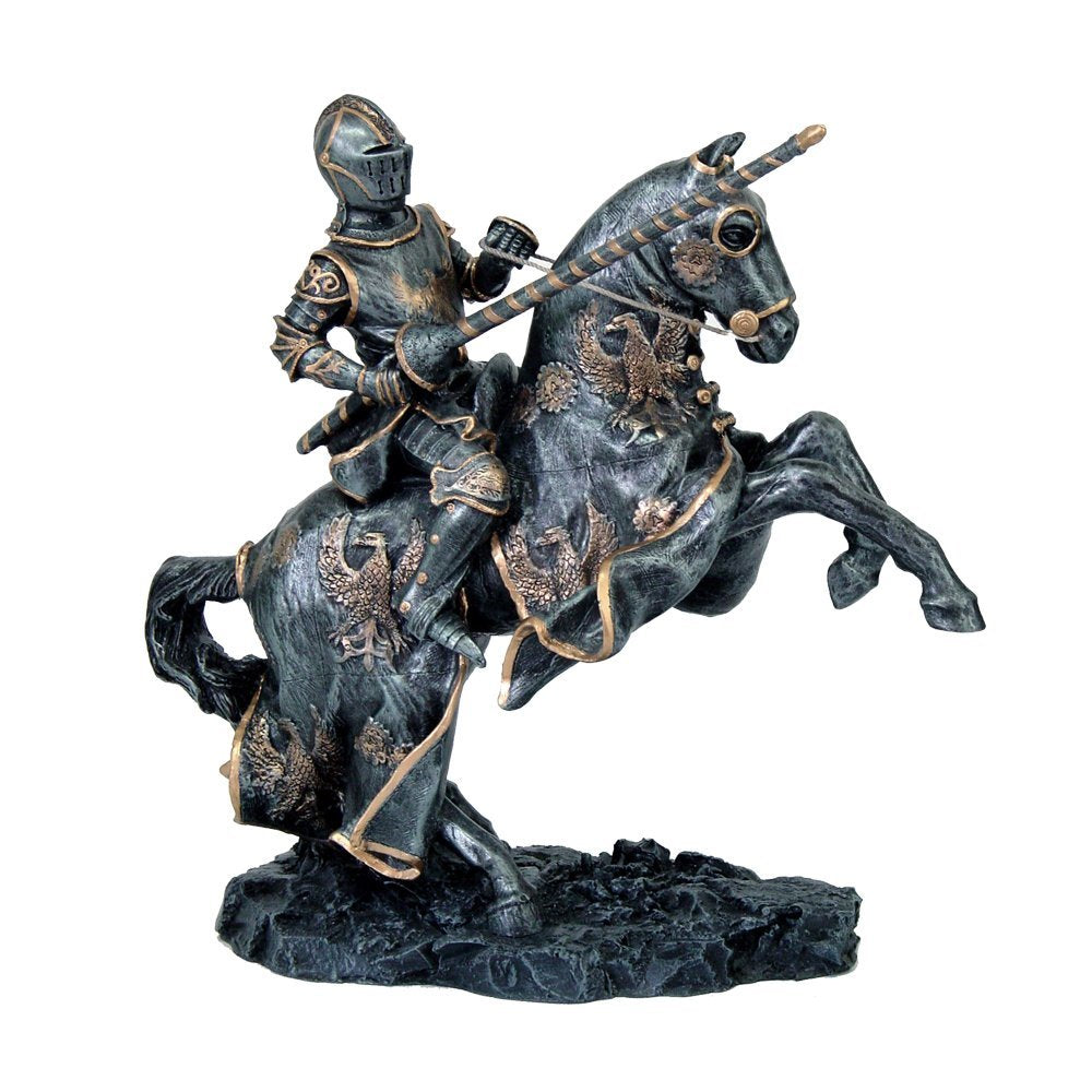 Medieval Calvary Knight on Battle Horse Ready for Jousting Gold Accent