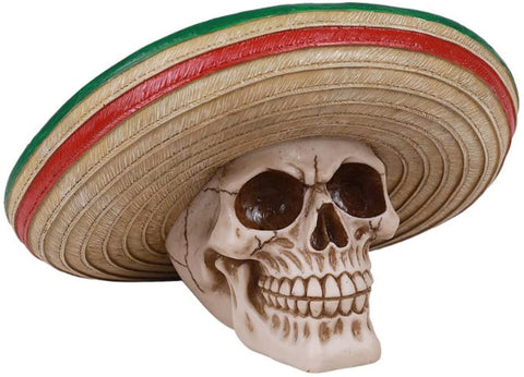 Day of the Dead Mexican Skull Bust Resin Figurine with Sombrero