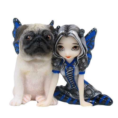 3.25 Inch Resin Little Pug Dog and Pixie Girl with Wings Statue