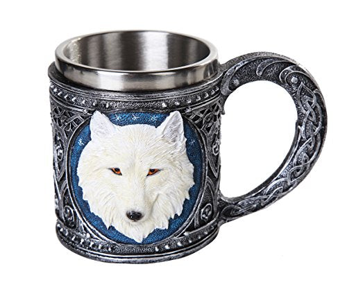 Lone Spirit Wolf Celtic Magic 11oz Resin Coffee Mug with Stainless Steel Insert