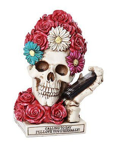 Floral Red Rose Skull Eternal Love Skull Collectible Figurine 6 inch Love Tribut