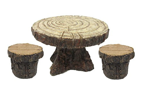 Enchanted Garden Tree Stump Table and Chairs Set Mini Fairy Garden Decorative Accessory 3pc Set