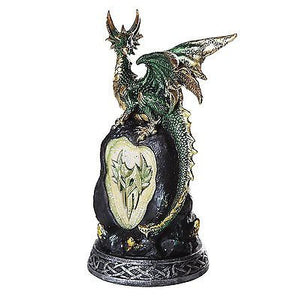 Green Mystic Forest Dragon with LED Light On Crystal Rock Mountain 7.5H