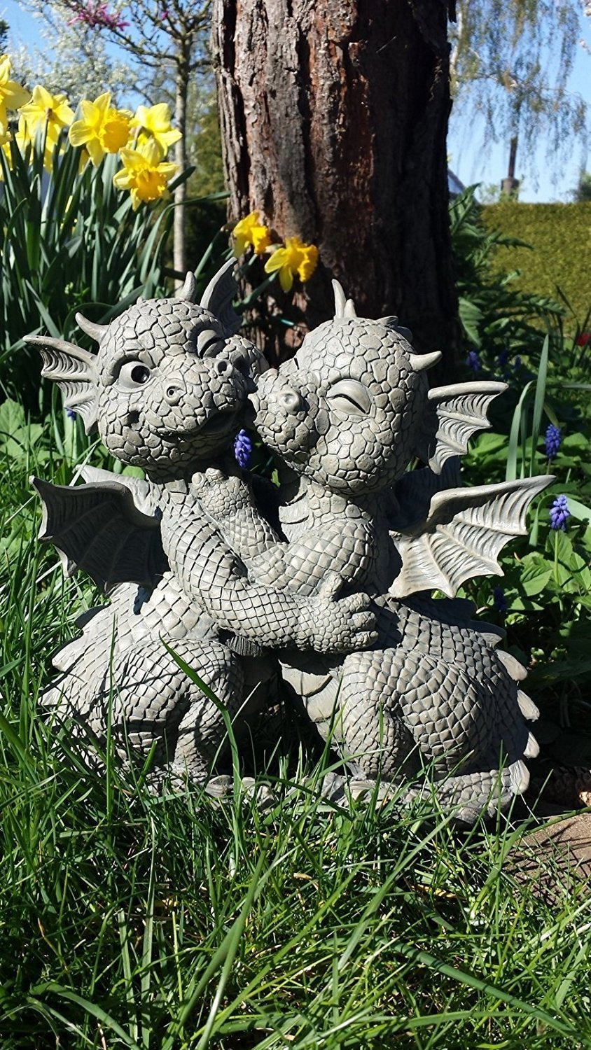 Garden Dragon Loving Couple Garden Display Decorative Accent Sculpture Stone Finish 10 Inch Tall