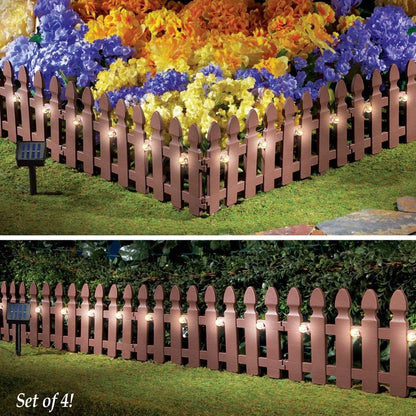 Pacific Giftware Solar Powered Rechargeable Plastic Garden Border Fence Panel Set of 4