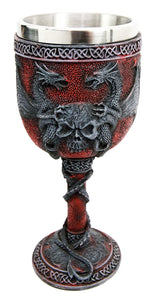 Dual Dragon Guarding Skull Goblet Wine Chalice