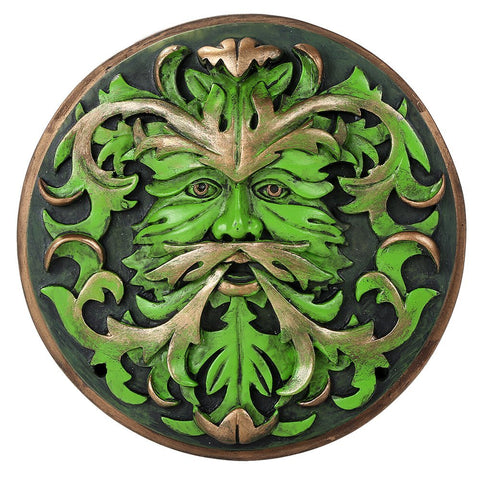 Greenman Round Wall Plaque Celtic Decor Spring Pan by Oberon Zell