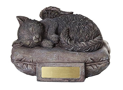 Pet Memorial Angel Cat Sleeping On Pillow Cremation Urn Bottom Load 30 Cubic Inch