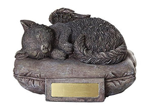 Pet Memorial Angel Cat Sleeping On Pillow Cremation Urn Bottom Load 30 Cubic Inch