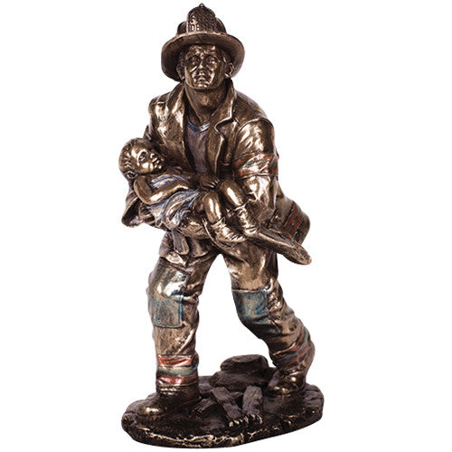 PTC 8.5 Inch Fireman Rescuing a Small Child Resin Statue Figurine