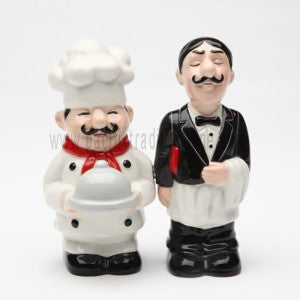 Chef and Waiter Magnetic Ceremic Salt and Pepper Shakers
