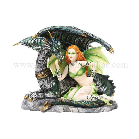 PTC 8.5 Inch Green Fairy with Dragon Mythological Statue Figurine