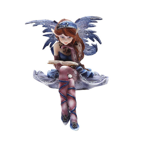 4 Inch Purple Fairy Sitting and Reading a Book Statue Figurine, Blue