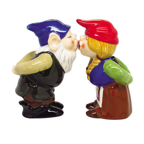 Kissing Gnome Couple 4 Inch Ceramic Magnetic Salt and Pepper Shaker Set Fun Novelty Gift