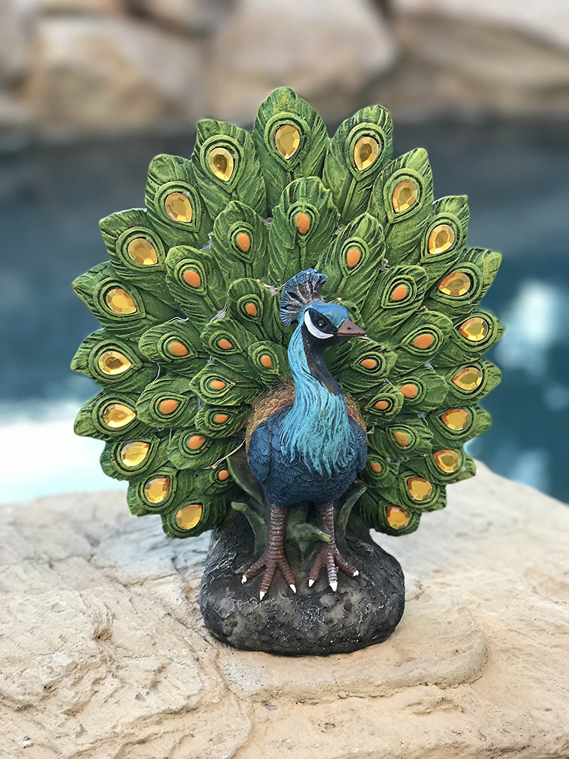 Majestic Peacock Dance Opening Feathers LED Lighted Decorative Indoor Outdoor Statue 12 Inch