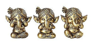 Set of Three Ganesha See Hear Speak No Evil Decorative Shelf Sitter Figurines