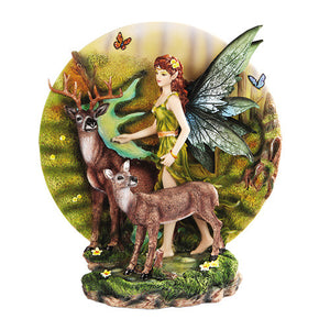 11 Inch Fall Foliage Fairy with Deer and Nature Scene Figurine