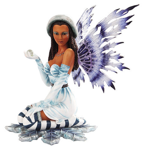 Snowflake Winter Winged Fairy Sitting on Ice Sculpture Statue Figurine