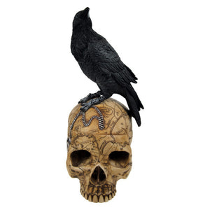 Salem Witch Witchcraft Skull with Pentagram Pentacle Raven Jewelry Trinket Box Statue Figurine