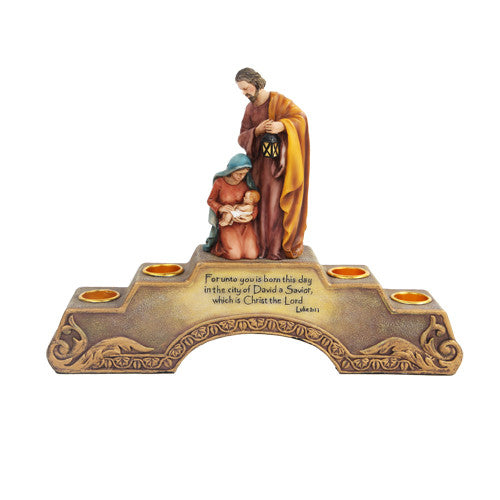 10.5 Inch Holy Family Advent Cold Cast Resin Candle Holder, Multi