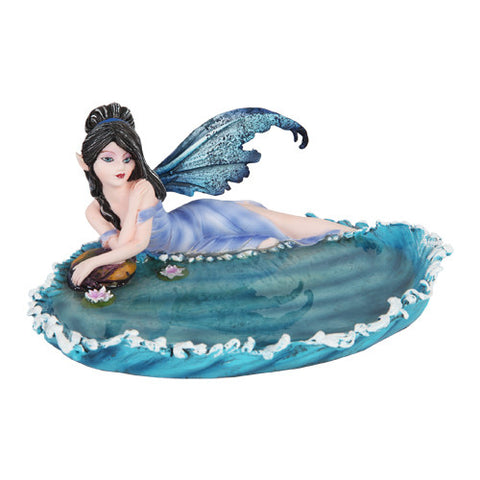 PTC Resin Jewelry Holder Dish Tray Fairy Statue Figurine, Blue