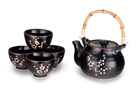 Cherry Blossom Ceramic Tea Pot and Cups Set Serves 4