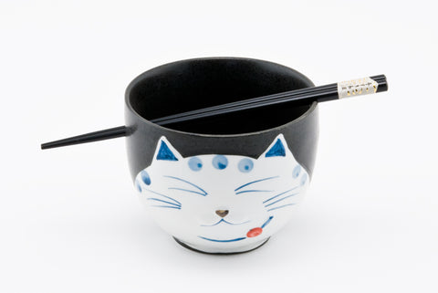 5 Inches Cat Kitty Bowl with Chopstickers 2 pcs Gift Set