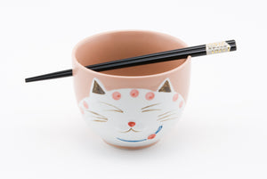 5 Inches Cat Kitty Bowl with Chopsticks 2 pcs Gift Box