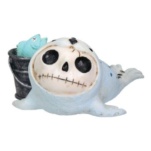 Furrybones Rollie Signature Skeleton in Seal Costume with a Bucket of Fish