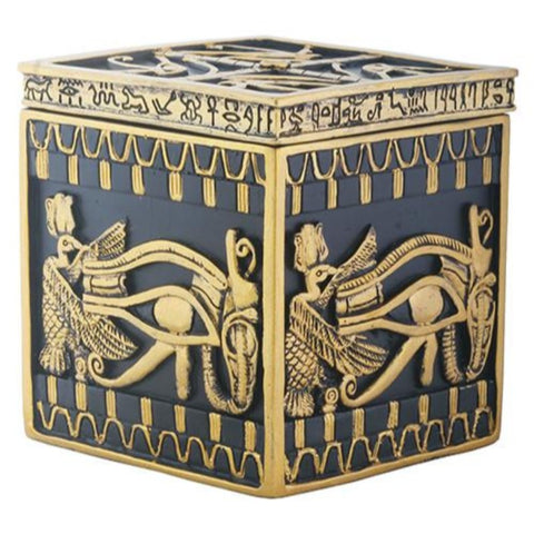 Black and Yellow Egyptian Hieroglyphics Embellished Trinket Box