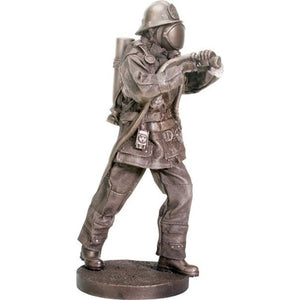 Heirloom-quality Statuette of Heroic Firefighter in full turnout gear using hose