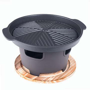 7 Inch Diameter Yakiniku Grill with Wooden Trivet and Burner Stove for Single Serving