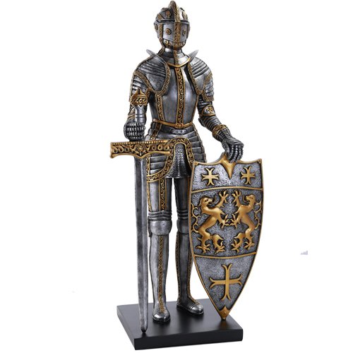 Medieval Times King's Royal Guardian Knight in Shining Armor Sword and Shield Statue 22 Inch