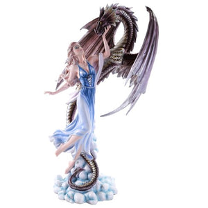 Large Dragon and Fairy Rising Above Clouds and Stars Statue Collectible 22 Inch