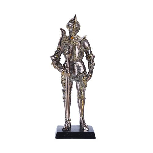 7" Tall Medieval Knight Statue Figurine Silver Suit of Armor with Stand