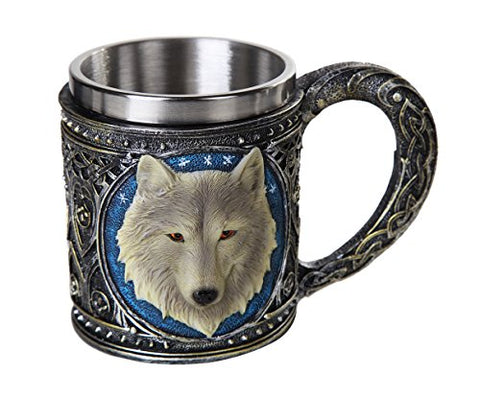 Lone Spirit Wolf Celtic Magic 11oz Resin Coffee Mug with Stainless Steel Insert