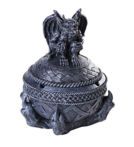 Gothic Gargoyle Lidded Ashtray Trinket Box Tabletop Decor Statue 7 Inch Tall