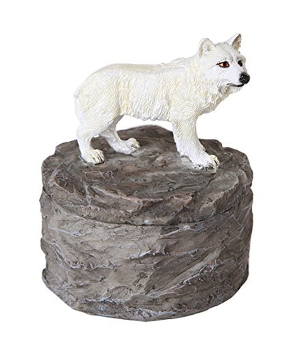 Lone Majestic Wolf Mini Resin Trinket Box 3.15 Inches Tall