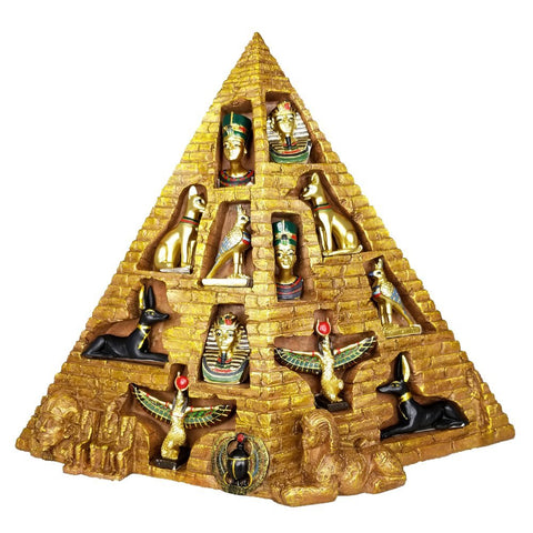 Ancient Egyptian Removable Miniature Figurine Set w/ Pyramid Display