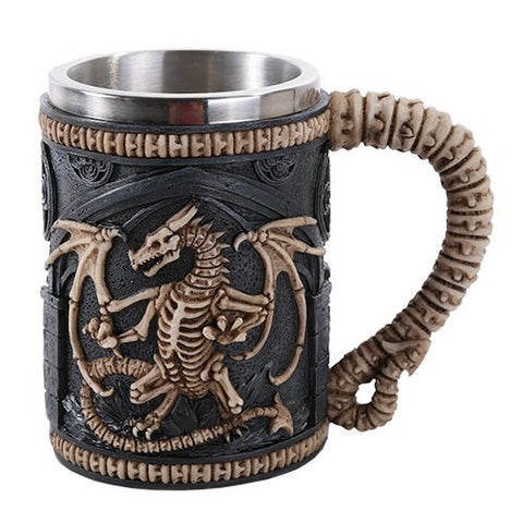 Gothic Skeleton Dragon Skull Tankard Beer Stein 16 oz Stainless Steel Insert