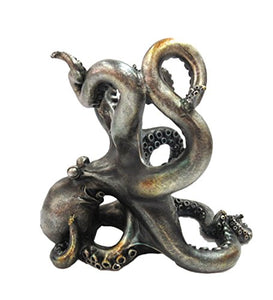 Rustic Silver Octopus Wine Holder 7.5 Inch Tall Tabletop Bar Counter Decorative Sculpture
