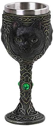 PT Celtic Black Cat Collectible Resin Figurine Drinkable Goblet with Removable Stainless Steel Inner