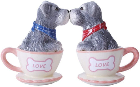 Schnauzer Puppy Love 3 inch Ceramic Stoneware Salt and Pepper Shaker Set by Pacific Trading