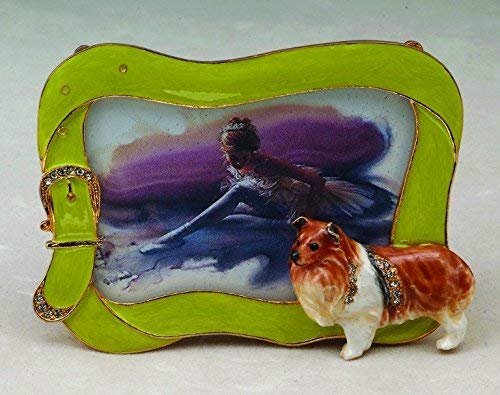 Enamel Collie with Bejeweled Leash Picture Frame Statue Figurine