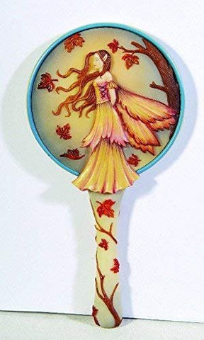 10 Inch Cold Cast Resin 'Autumn Golds" Fairy Hand Held Mirror