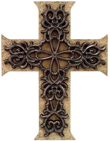 12.25 Inch Multi Layered Metal Accented Cross Statue Figurine