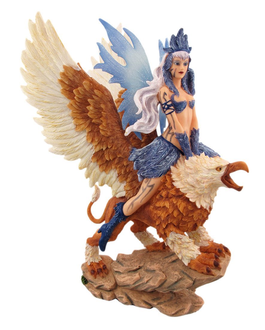 13.25 Inch Purple Fairy with Griffin Mythological Statue Figurine