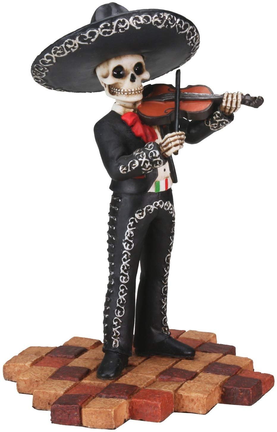 Male Skeleton Skull Black Mariachi Band Violin Statue